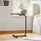 Space-Saving Narrow C-Shaped Bedside Table, Farmhouse Wood Grain Sofa Side End Table with Stable Metal Base